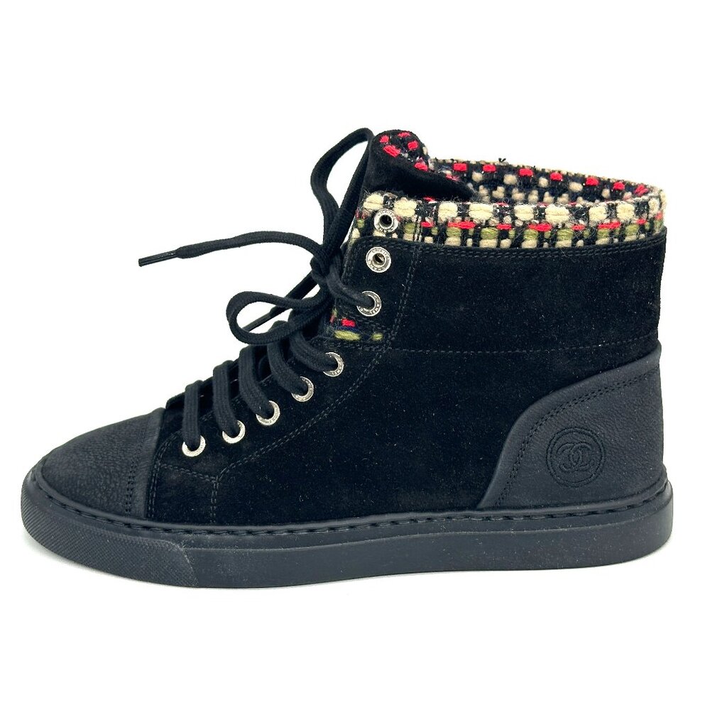 CHANEL 15A Suede Leather Lace Up High Hi Top Sneakers Kicks Shoes Boots - Picture 2 of 15